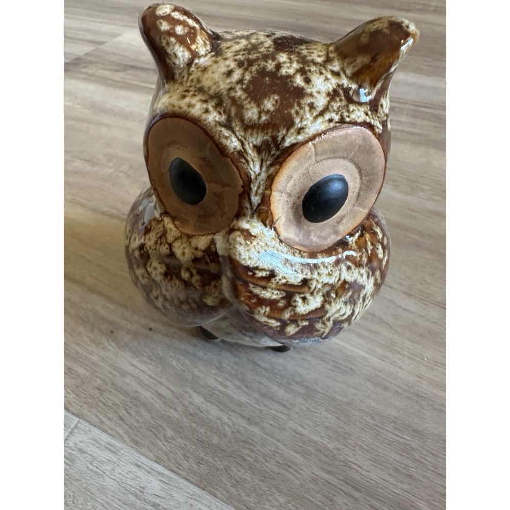Ceramic Brown Speckled Owl MCM statue figurine